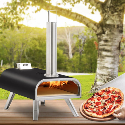 BIG HORN OUTDOORS 16 Inch Pellet Pizza Oven Outdoor, Wood Pellet Pizza Stove with Pizza Stone for Backyard, Camping, Silver