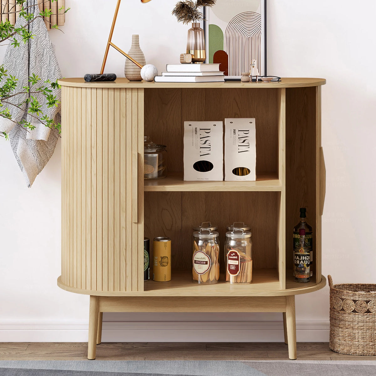 Mid Century Modern Buffet Sideboard Cabinet with Storage, Small Accent Cabinet with Sliding Door, for Living Room, Kitchen