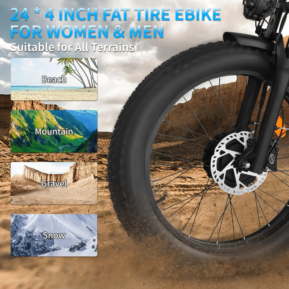 3000W Peak Dual Motor E-Bike, 52V 25AH Battery Elec-tric Bike for Adults, 35MPH Mountain AWD 7-Speed Snow E-Bike with 24" x 4.0 Fat Tire for Mountain Snow Hunting Commuting