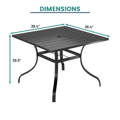 Mondawe 36*36inch Steel Square Outdoor Dining Table with 1.65" umbrella hole, for Backyard, Patio, Deck or Porch Gathering