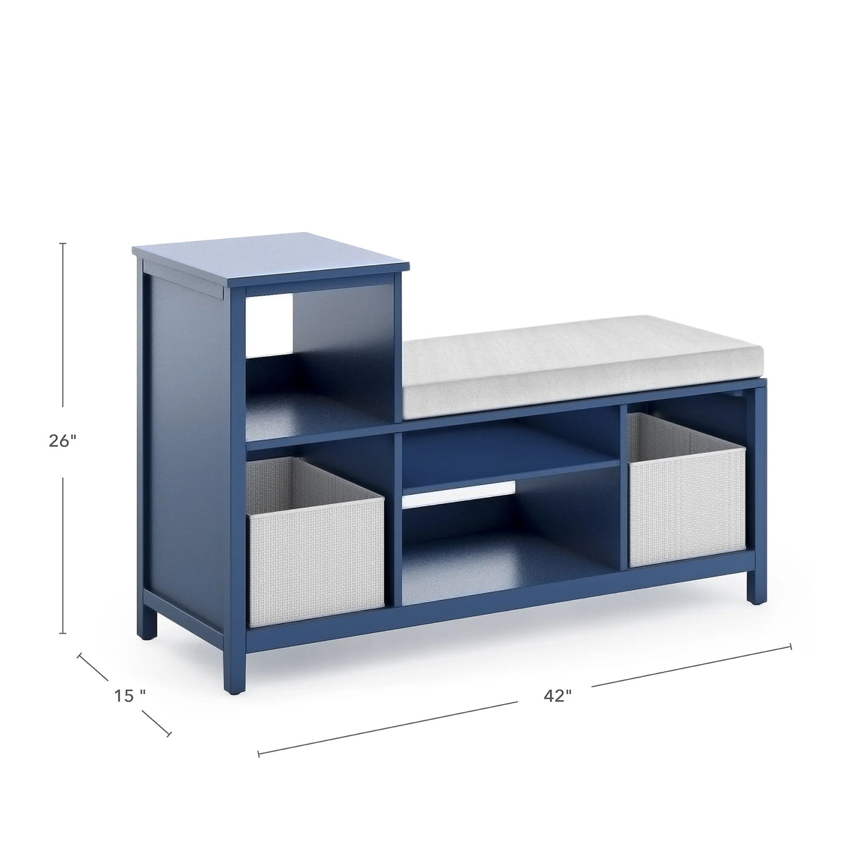 Martha Stewart Kids' Jr. Reading Nook with Bins - Linen White: Kids Wood Bookshelf and Storage Bench with Open Shelves and Canvas Storage Bins for Toys, Games, and Books
