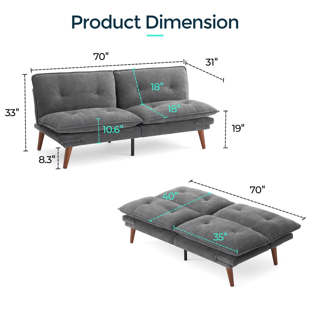 Linsy Home 70" W Chenille Convertible Futon Sofa Bed with Adjustable Armrests, Green