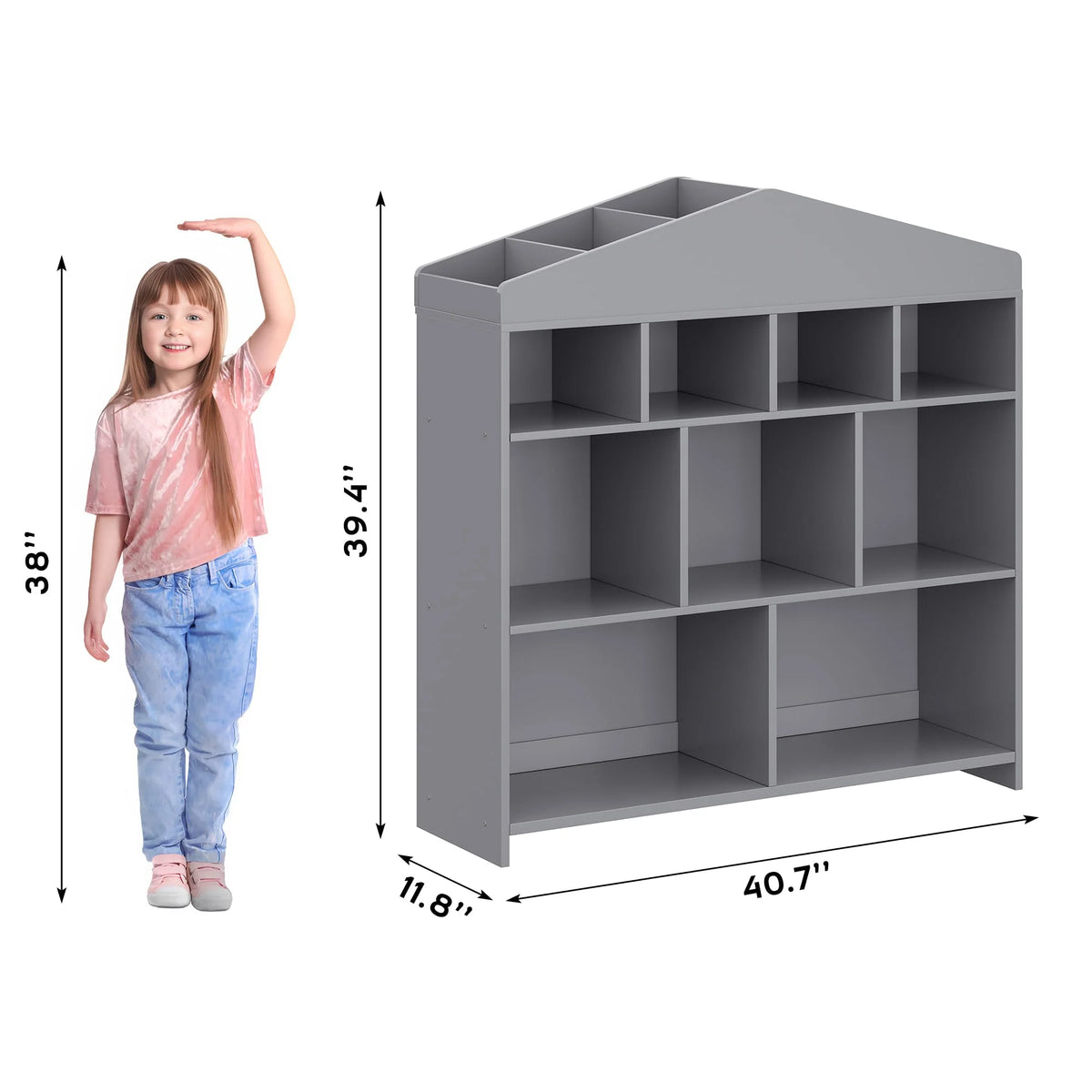 DSstyles Kids Bookshelf 9-Cubby Toy Storage Organizer White Bookcase Toddlers Playhouse Cabinet Shelf for Boys Girls Wooden Storage Toy Shelf for Playroom, Nursery, Kids Room
