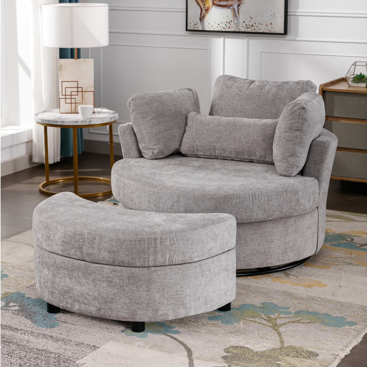 Muumblus Teddy Swivel Accent Barrel Chair, Modern Oversize Sherpa Comfy Round Reading Armchair for Living Room, Ivory
