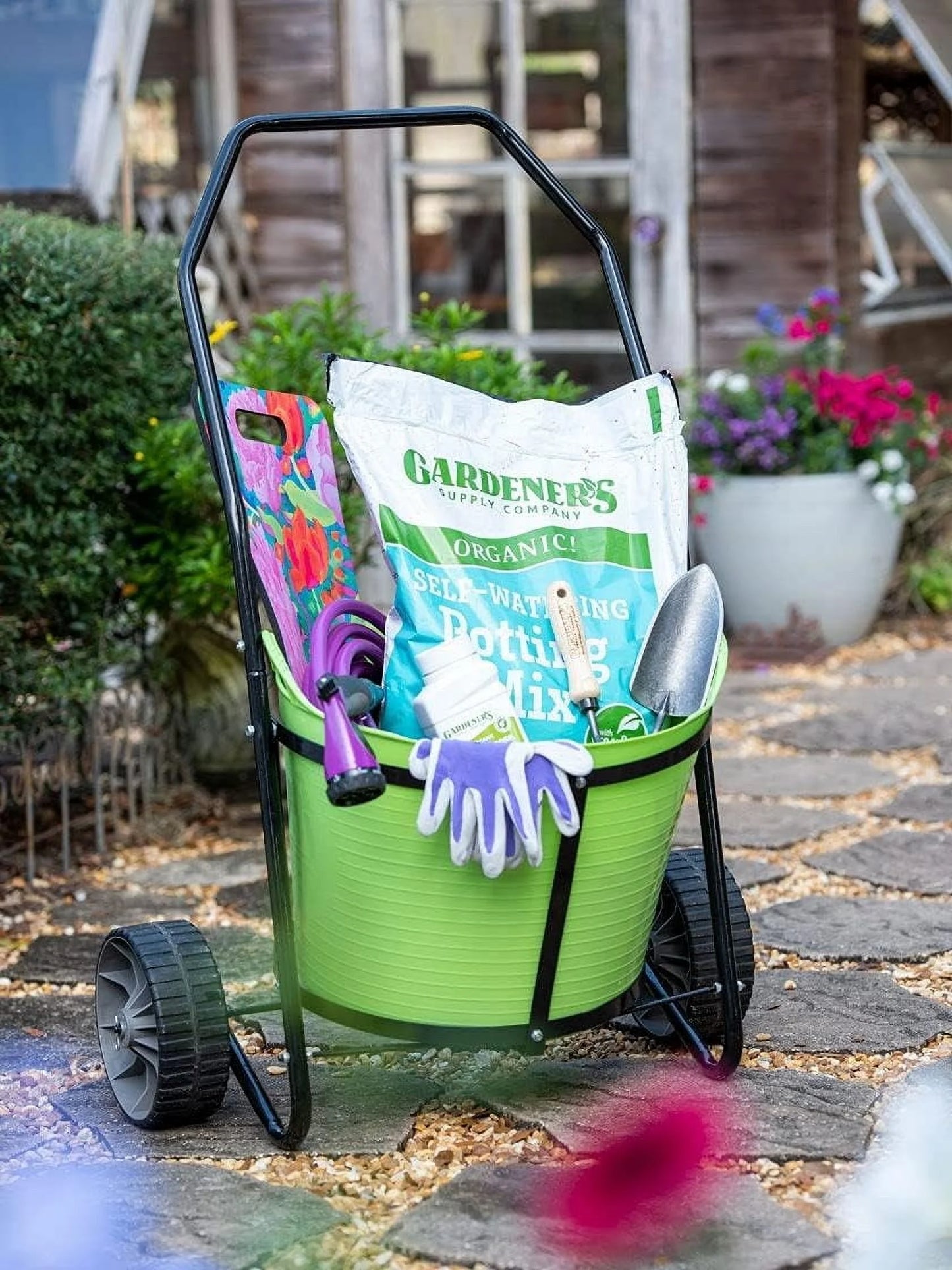 Gardeners Supply Company Garden Cart with Tubtrugs | Multi-Purpose Mobile Gardening Caddy with 11 Gallon Bucket | Outdoor Gardening Clean-up & Garden Tools Utility Cart - Holds up to 50 lbs