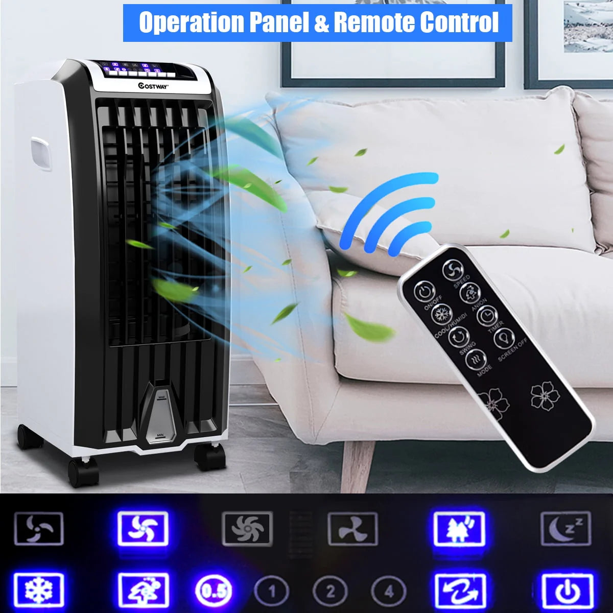 Costway Evaporative Portable  Cooler Fan Anion Humidify W/ Remote Control