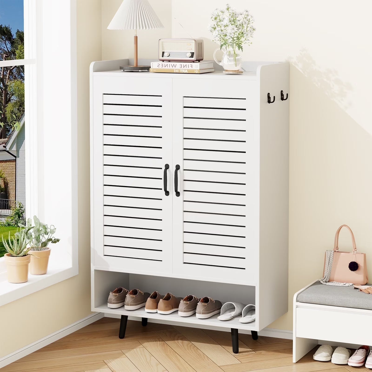 Shoe Cabinet with Doors,7-Tier Modern Shoe Storage Cabinet with Adjustable Shelves,50" Large Wooden Shoe Cabinet Storage for Entryway Front Door Hallway Living Room,White