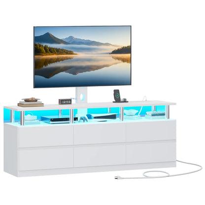 Afuhokles TV Stand with Mount and Power Outlet, TV Mount for up to 75 inch TVs, Modern LED TV Stand with 6 Drawers, Black
