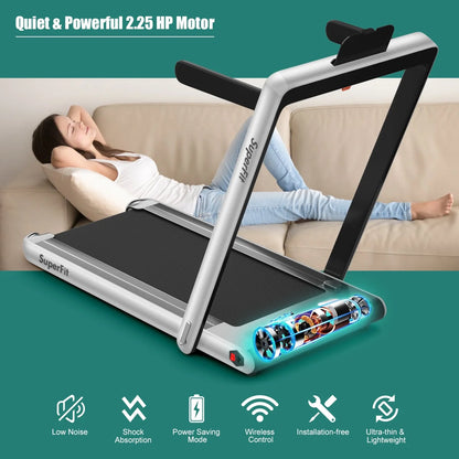 Gymax 2 in 1 Folding Treadmill 2.25HP Running Machine w/ Dual Display APP Control Black