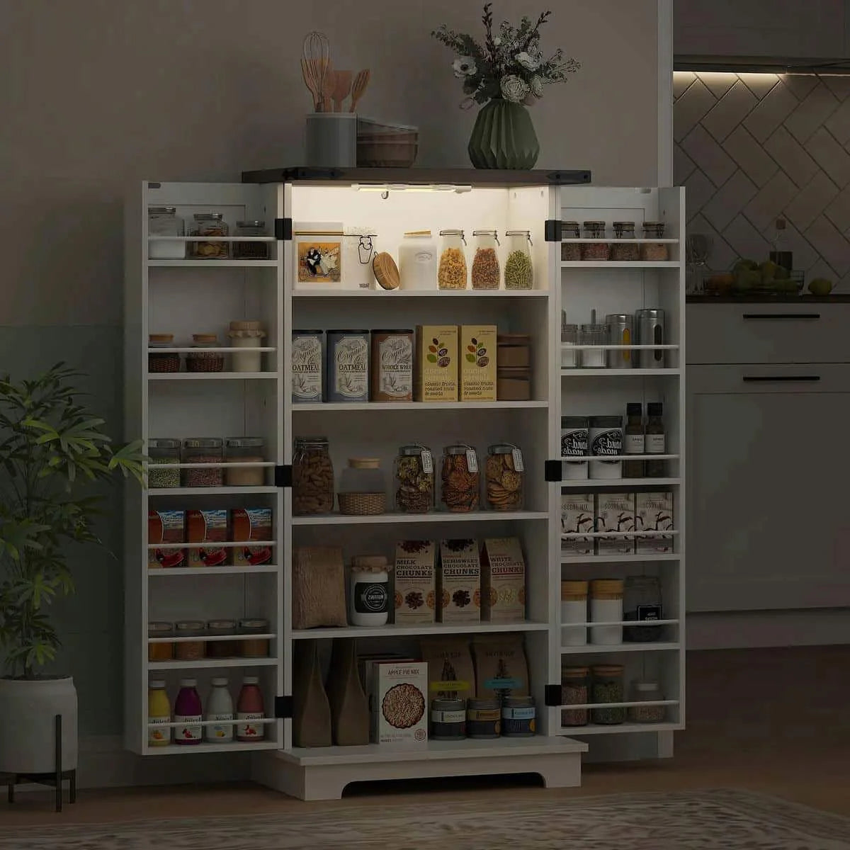Spaco 17-Tier Kitchen Small Pantry Cabinet with 2 Doors and 6 Adjustable Shelves, Cabinet Pantry, Freestanding 5-Tier Shelving Pantries for Kitchen Storage, Gray
