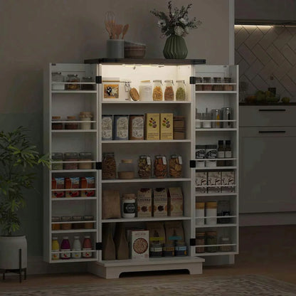 Spaco 17-Tier Kitchen Small Pantry Cabinet with 2 Doors and 6 Adjustable Shelves, Cabinet Pantry, Freestanding 5-Tier Shelving Pantries for Kitchen Storage, Gray