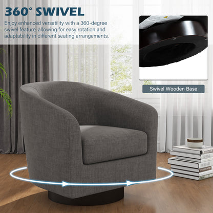 UIXE Swivel Accent Chair, Upholstered Fabric Barrel Chair for Living Room, Small Single Sofa Bedroom Reading Seat, Light Gray