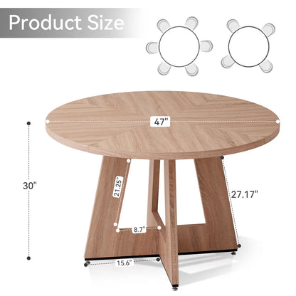 5 Piece 47'' Round Dining Table Chairs Set for 4, Farmhouse Gray Kitchen Table with 4 Boucle Mid Century Modern Dinning Room Chairs, Wood Dinner Table &Upholstered Chair Set of 4, Beige