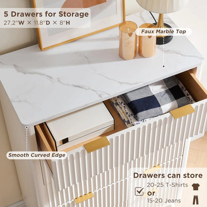 OKD 6 Drawer Dresser for Bedroom with Faux Marble Top, Modern Wood Chest of Drawers, Dresser Organizer, Natural Oak