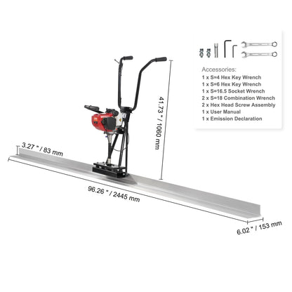VEVOR Gas Concrete Power Screed, 8ft Aluminum Board Straight Edge Bar Set, 4 Stroke Cement Finishing Vibrating Motor with Height Adjustable Handles, High Efficient Concrete Tools 6500RPM