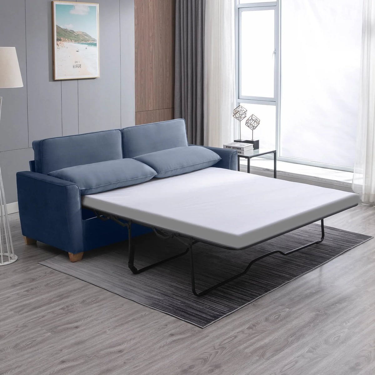 BALUS 2-in-1 Sofa Bed, Full Pull-out Sofa Bed, Sofa Bed with Foam  Mattress, Loveseat Sofa Bed for Living Room, Bedroom, Office, Small Space, Blue