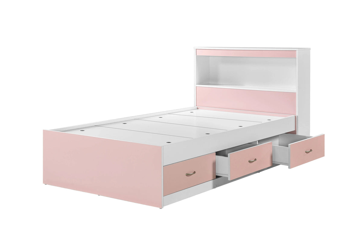 Hodedah Twin-Size Captain Bed with 3-Drawers and Headboard in White