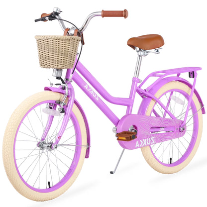 Girls Bike with Basket for Kids 7-10, 20" Kids' Bicycles Leather Saddle & Safety Bell, Pink