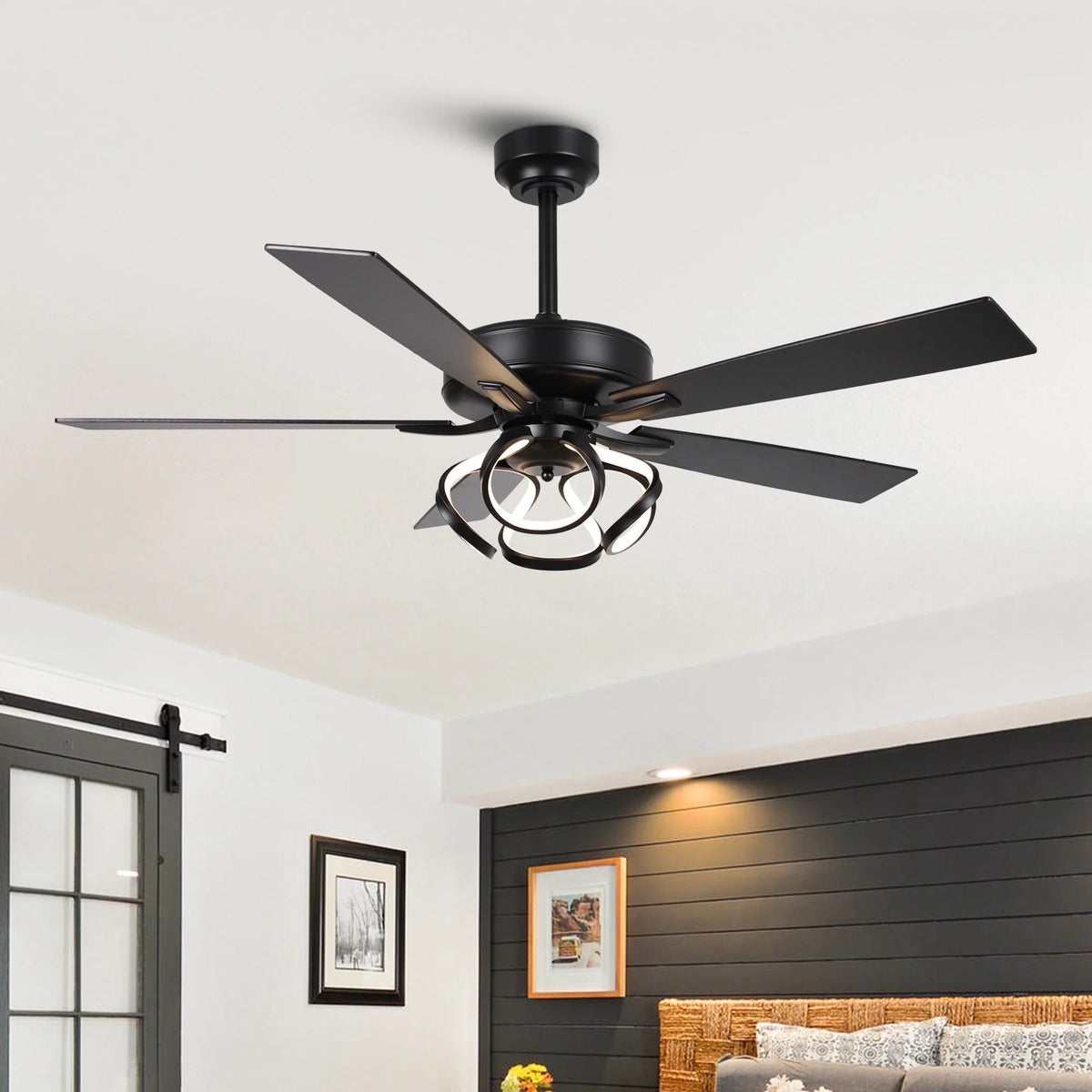 Parrot Uncle 52-Inch Contemporary Chrome Ceiling Fan with Integrated LED Lights and Remote Control