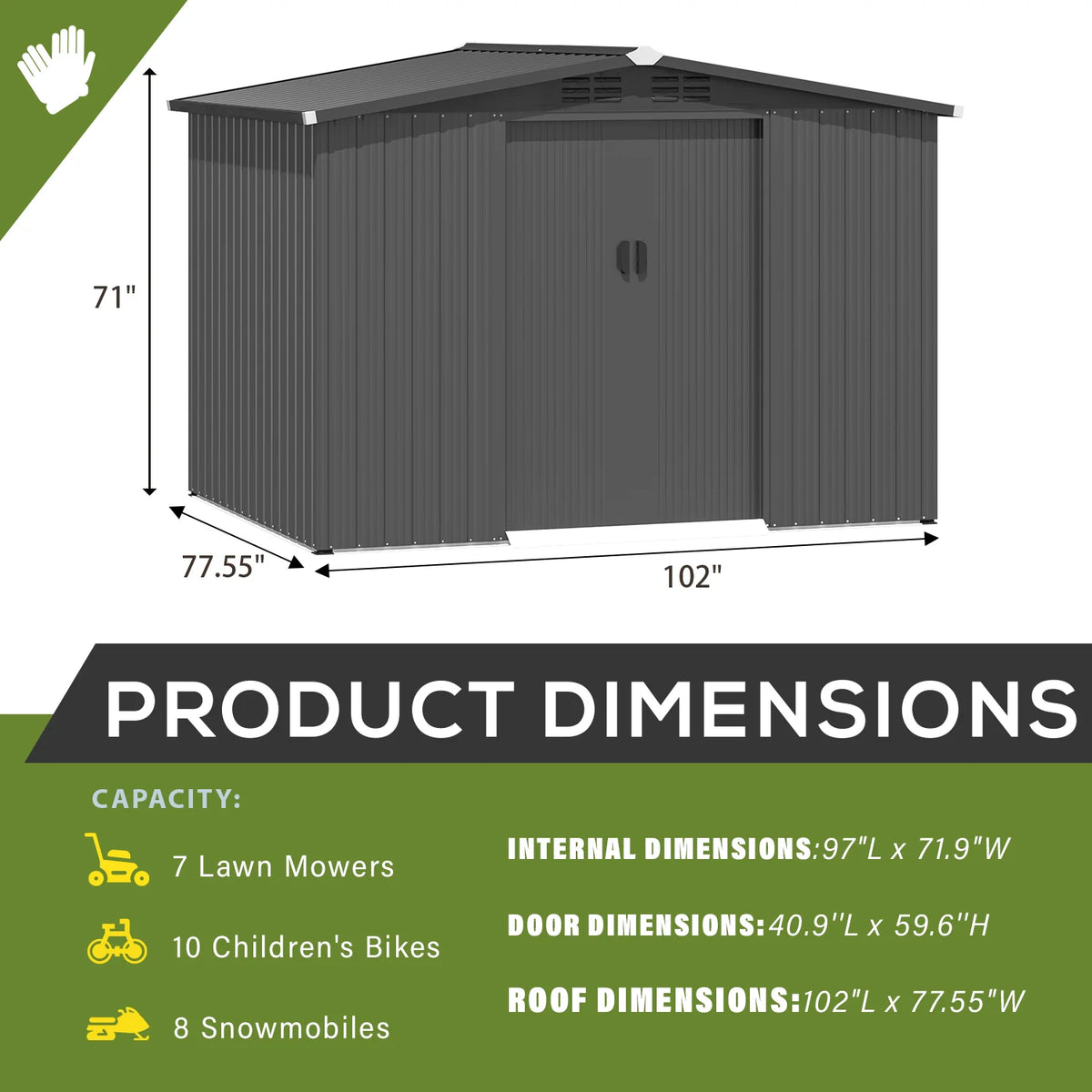 U-MAX 8 x 6 ft. Wood Grain Outdoor Metal Storage Shed with Lockable Door Patio Garden Storage Building for Outside