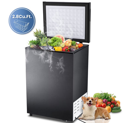 KNDKO 2.8cu.ft Chest Freezer, Freestanding Top Open Door Compact Freezer with Removable Basket, Adjustable 7 Thermostat and Bottom Defrost Water Drain for Apartment/Home, White