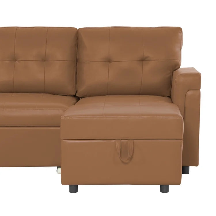 Naomi Home Perry Modern Leather Sectional Sofa with Storage Chaise-Color:Caramel,Fabric:Air Leather
