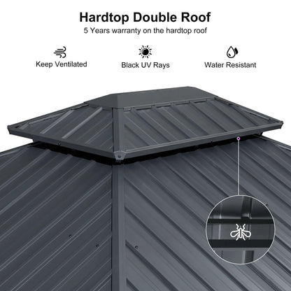 PURPLE LEAF 8' X 8' Gazebo Outdoor Gazebo Permanent Hardtop Gazebo with Galvanized Steel Double Roof for Patio Backyard Deck Aluminum Gazebo with Netting and Curtains Grey