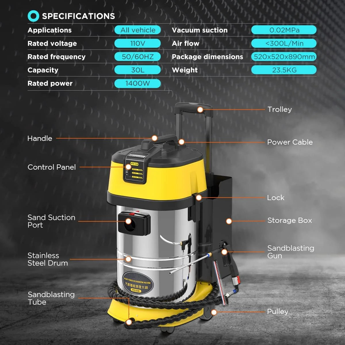 AUTOOL HTS558 Walnut Sand Carbon Deposition Clean Machine Walnut Shell Media Powder Sandblasting Machine Automotive Engine Intake Pipe Valve De-Carbon Cleaning Machine for Rust Grime Paint Removing