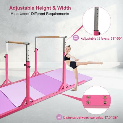 Costway Kids Gymnastics Parallel Bars Double Horizontal Bars Adjustable Width Height