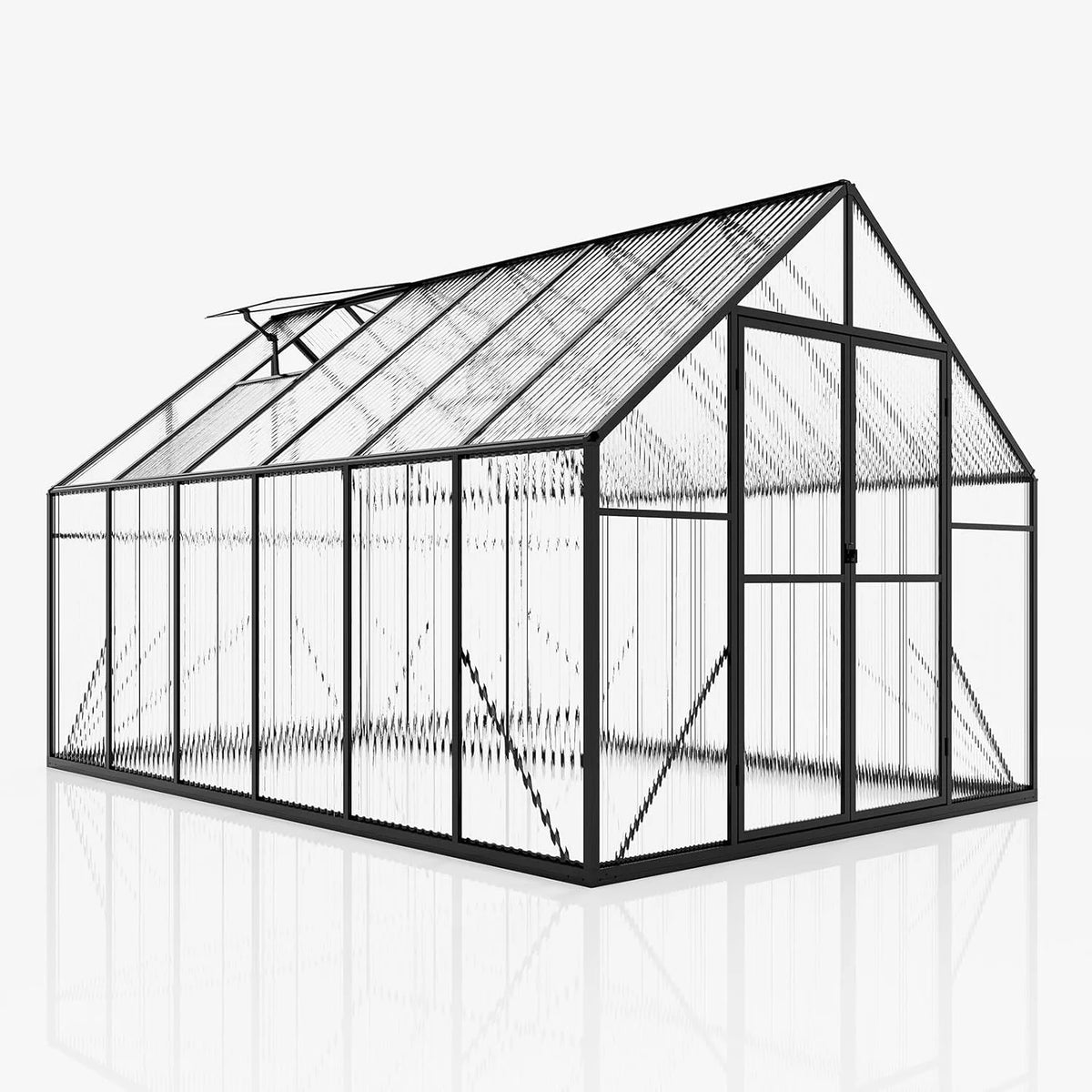 Jocisland 8x8x7 FT Polycarbonate Walk-In Greenhouse with Aluminum Frame, 2 Top-Opening Windows & 2 Swing Doors, Heavy Duty for Outdoor Garden Use, Black