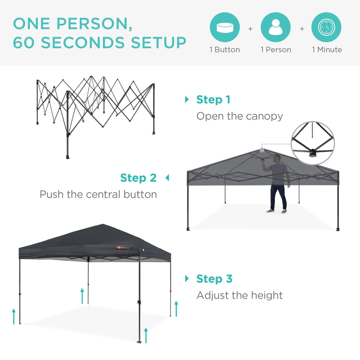 Best Choice Products 12x12ft Easy Setup Pop Up Canopy w/ 1-Button Setup, Wheeled Case, 4 Weight Bags - Navy Blue