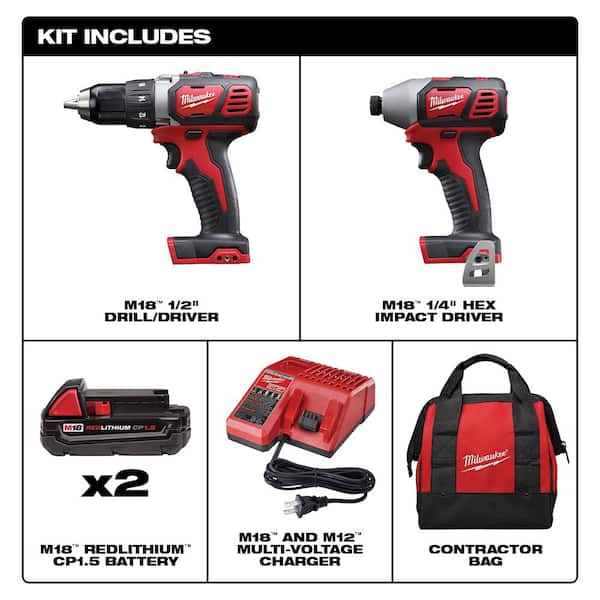 M18 18V Lithium-Ion Cordless Drill Driver/Impact Driver Combo Kit (2-Tool) W/ 23PC Drill Bit Set