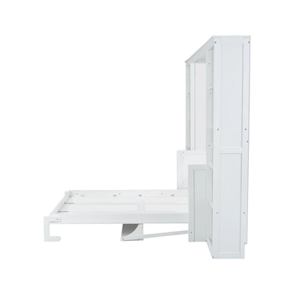 Queen Size Murphy Bed with Desk and Bookshelf(White)