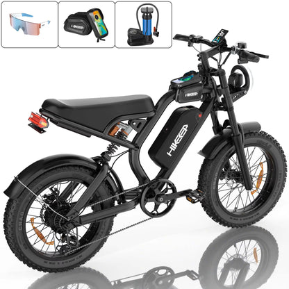 HiKeep 1500W Peak Electric Bike, 20" Fat Tire Ebike, 48V 15Ah Battery, E-Mountain Bike, w/ Bag, Pump & Glasses