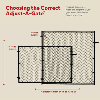 Adjust-A-Gate Fit-Right Chain Link Gate Kit with Square Corner Frame, Black