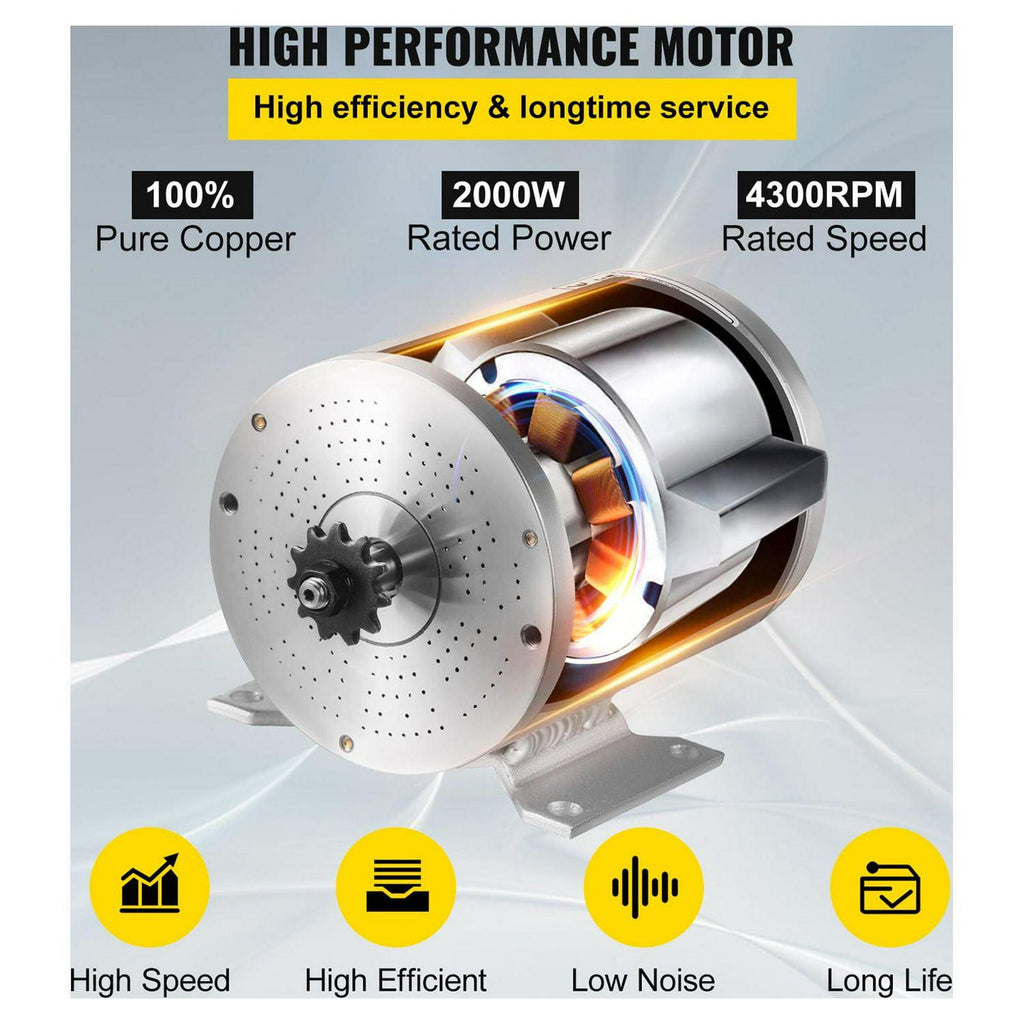 VEVOR 48V 2000W Brushless DC Motor Kit. 4300 RPM. with Controller &amp; Throttle. for Go Kart/ATV. 10 lb