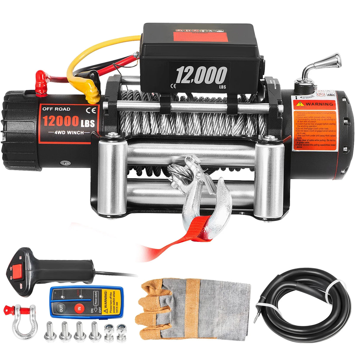 KFFKFF Truck Winch 12000Ibs Electric Winch 85ft/26m Steel Cable 12V Power Winch Jeep Winch with Wireless Remote Control and Powerful Motor for UTV ATV & Jeep Truck and Wrangler in Car Lift