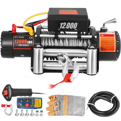 KFFKFF Truck Winch 12000Ibs Electric Winch 85ft/26m Steel Cable 12V Power Winch Jeep Winch with Wireless Remote Control and Powerful Motor for UTV ATV & Jeep Truck and Wrangler in Car Lift