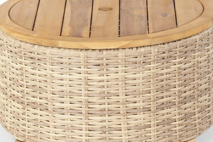 SAFAVIEH Couture Anguilla Outdoor Patio Round Wicker Coffee Table with Storage, Natural