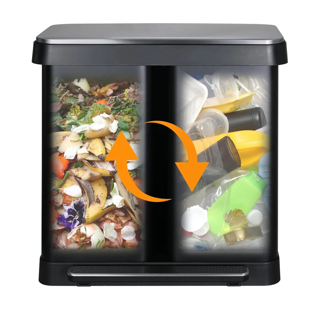 Arlopu 16 Gallon / 60L Dual Trash Can, Stainless Steel Kitchen Garbage Can with Soft-Close Lid, Home Office Classified Recycle Bin