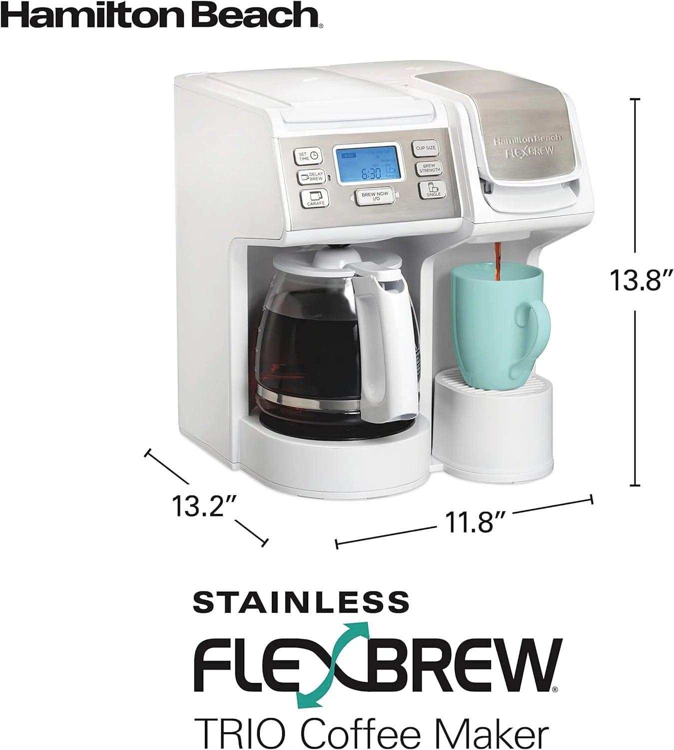 Hamilton Beach 49976 FlexBrew Trio 2-Way Coffee Maker, Compatible with K-Cup Pods or Grounds, Combo, Single Serve & Full 12c Pot, Black