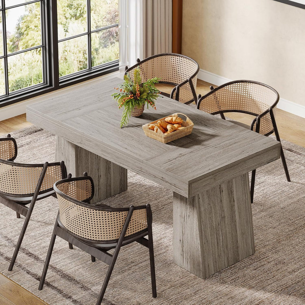 Rectangular 55" Dining Table for 4-6, Mid-Century Modern Kitchen Dining Table, Yellow