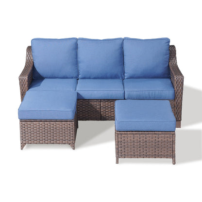 POCASSY Wicker Outdoor Couch, Brown Wicker Sofa Outdoor Furniture with All Weather Rattan and Olefin Cushion for Balcony, Backyard, Porch, Brown/Gray