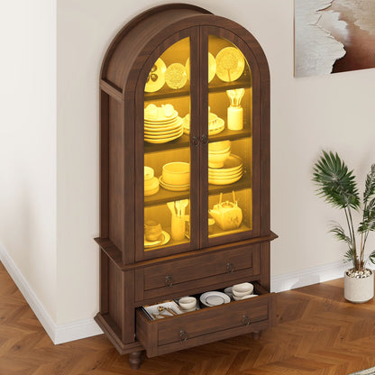 Uforic 73" Arched Pantry Cabinet with LED Light, Drawers, Shelves, Farmhouse Kitchen Storage, Black
