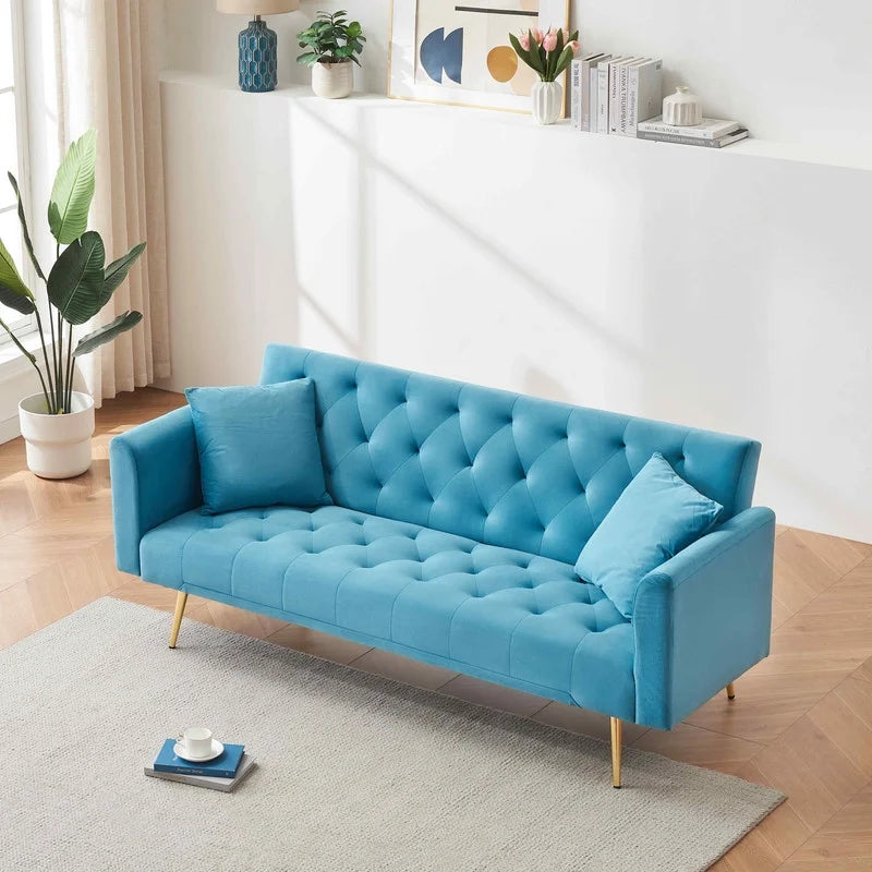 FFH Modern Corduroy Futon Sofa Bed with Adjustable Backrest,Convertible Loveseat Sleeper,Soft Couch with Drop-Down Table and Cup Holder for Living room,Pink