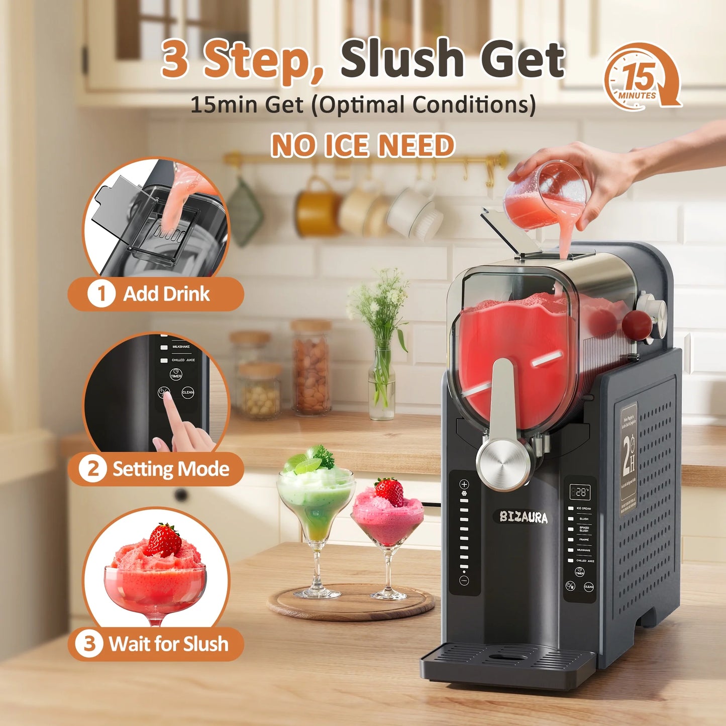 BIZAURA Slushie Machine, Slushy Machine for Home No Ice Need, Professional Frozen Drink Maker, 6 Presets for Milkshakes, Frapp��s, Slush, Ice Cream