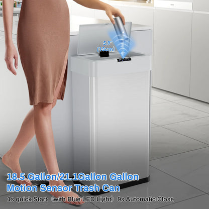 LAZY BUDDY 60 Liter / 16 Gallon Stainless Steel Motion Sensor Trash Can for Kitchen, Bathroom, Rectangular