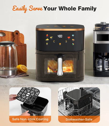 Suodoka Air Fryer 10 Qt Max 450F for Cooking, 6 Presets Fry Touch Panel Easy View Window, New Black