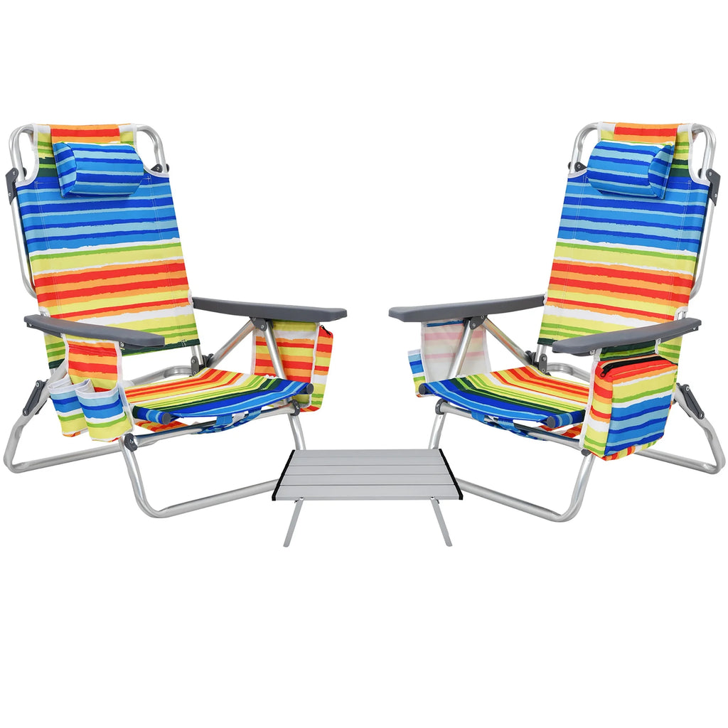 Costway 2-Pack Folding Backpack Beach Chair Table Set 5-Position Outdoor Reclining Chair Pink
