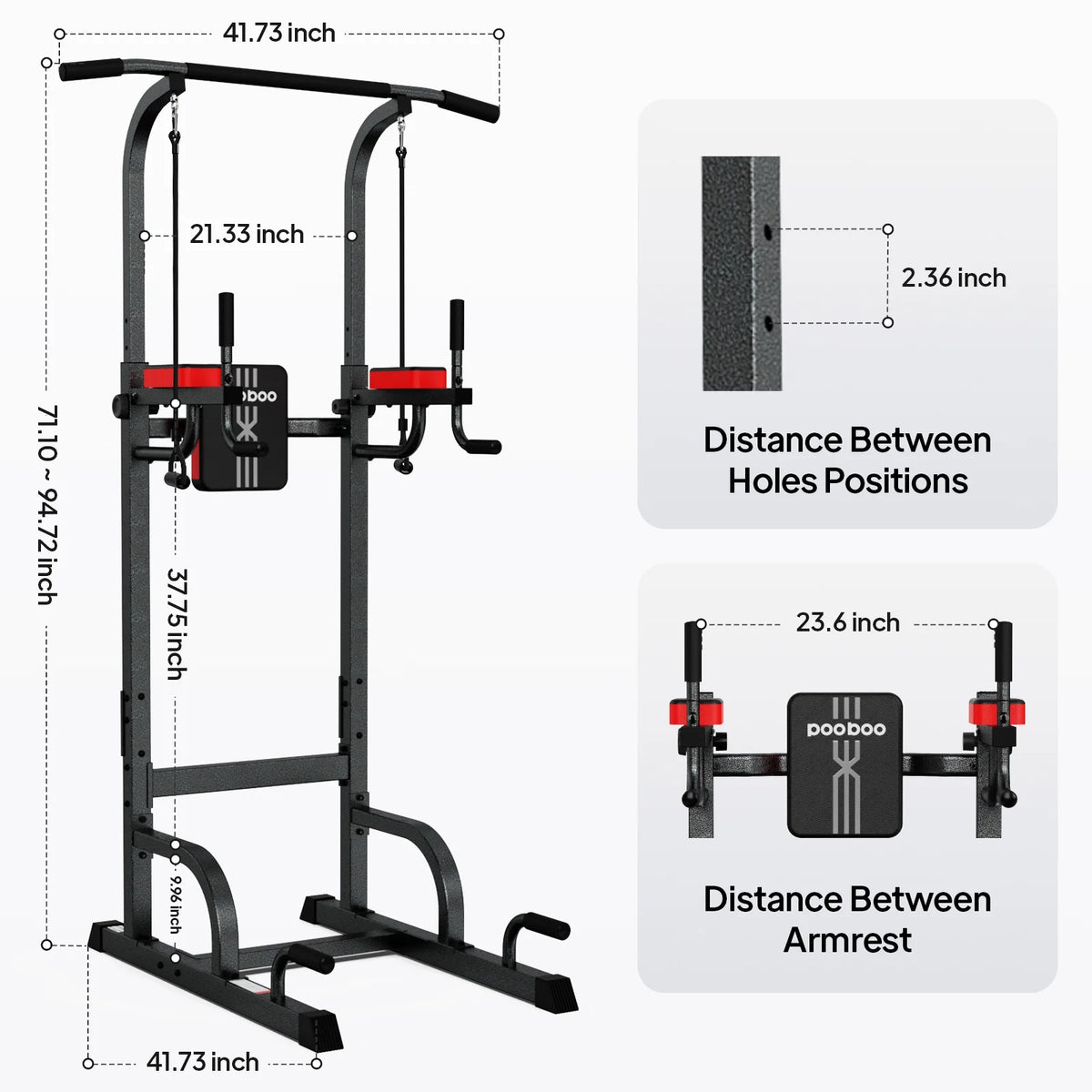 LNOW Multifunction Power Tower Pull up Bar Dip Station Power Rack with Adjustable Backrest for Home Gym Strength Training Workout Equipment Max Weight 480lbs